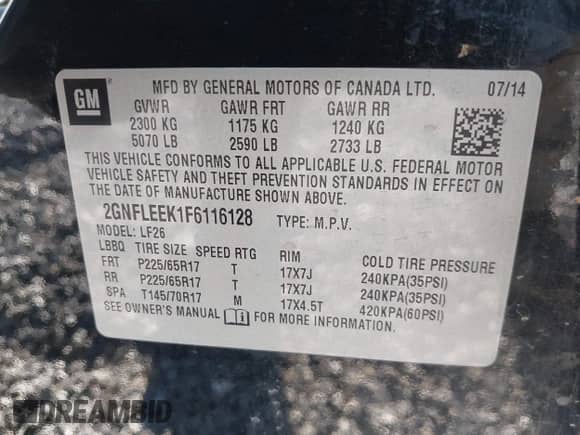 2015 Chevrolet Equinox LS with VIN 2GNFLEEK1F6116128, listed as a IAAI auction lot 43482423 with 155,029 mi miles and . Bid and sale history available at DreamBid. Image 9.