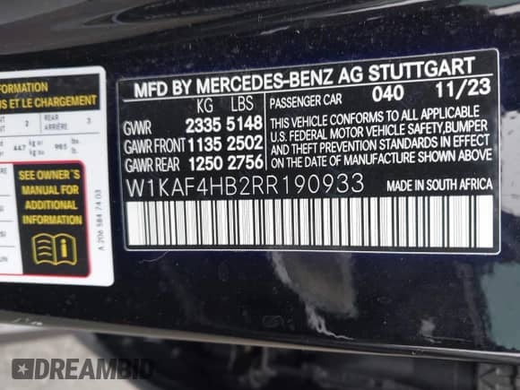 2024 Mercedes-Benz C 300 с VIN W1KAF4HB2RR190933, выставлен на аукционе IAAI как лот 43398611 с пробегом 2 745 миль миль и . История ставок и продаж доступна на DreamBid. Изображение 9.