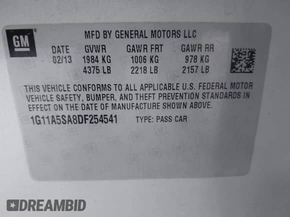 2013 Chevrolet Malibu LS z VIN 1G11A5SA8DF254541, wystawiony jako IAAI lot #42627085 z przebiegiem 154 987 mil mil oraz . Historia ofert i sprzedaży dostępna na DreamBid. Obrazek 9.