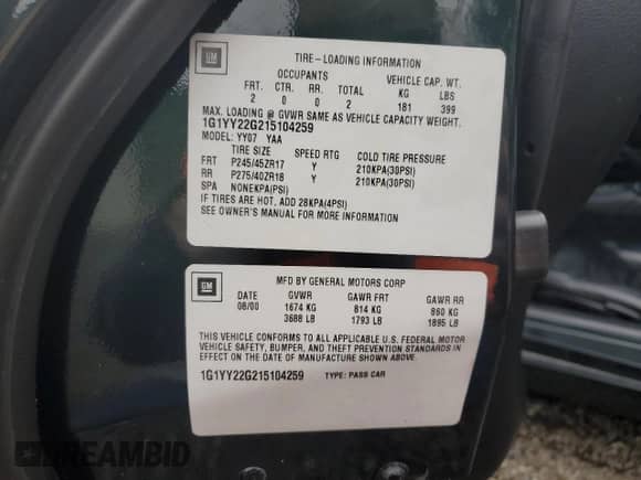2001 Chevrolet Corvette с VIN 1G1YY22G215104259, выставлен на аукционе Copart как лот 89534305 с пробегом 62 091 миль миль и Списание • Salvage title. История ставок и продаж доступна на DreamBid. Изображение 12.