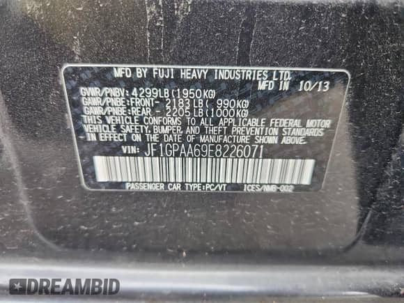 2014 Subaru Impreza 2.0i with VIN JF1GPAA69E8226071, listed as a Copart auction lot 67220805 with 140,689 mi miles and Salvage title. Bid and sale history available at DreamBid. Image 12.