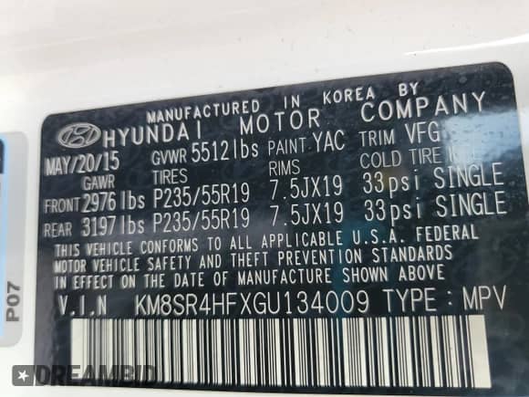 2016 Hyundai Santa Fe SE with VIN KM8SR4HFXGU134009, listed as a Copart auction lot 43274285 with 93,806 mi miles and Clean title. Bid and sale history available at DreamBid. Image 13.