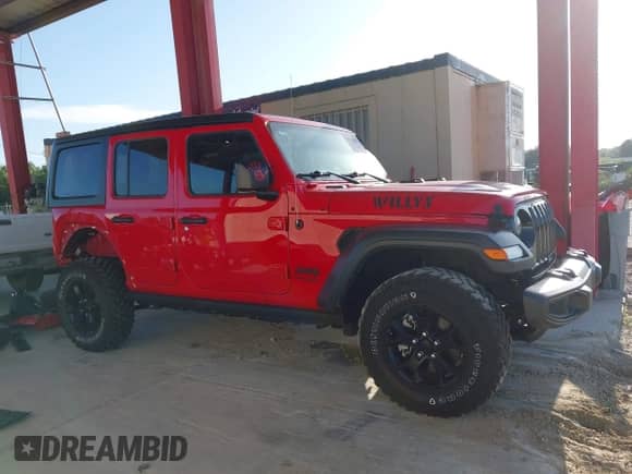 2022 Jeep Wrangler Unlimited Willys with VIN 1C4HJXDN5NW224156, listed as a IAAI auction lot 43103614 with 42,909 mi miles and . Bid and sale history available at DreamBid. Image 14.
