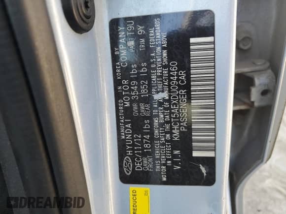 2013 Hyundai Accent GS z VIN KMHCT5AEXDU094460, wystawiony jako Copart lot #82002485 z przebiegiem Nie podano mil oraz Szkoda całkowita • Salvage title. Historia ofert i sprzedaży dostępna na DreamBid. Obrazek 12.