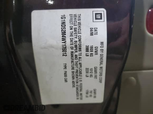 1998 Chevrolet Malibu с VIN 1G1ND52M4WY176012, выставлен на аукционе Copart как лот 81161874 с пробегом 160 808 миль миль и Чистый • Clean title. История ставок и продаж доступна на DreamBid. Изображение 12.