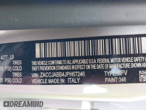 2018 Jeep Renegade Latitude with VIN ZACCJABB4JPH67246, listed as a IAAI auction lot 42740177 with 93,470 mi miles and . Bid and sale history available at DreamBid. Image 9.