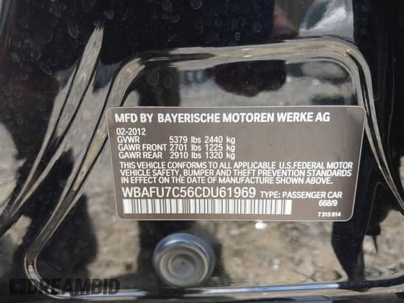 2012 BMW 5 Series 535i xDrive с VIN WBAFU7C56CDU61969, выставлен на аукционе IAAI как лот 42754147 с пробегом 116 594 миль миль и . История ставок и продаж доступна на DreamBid. Изображение 9.