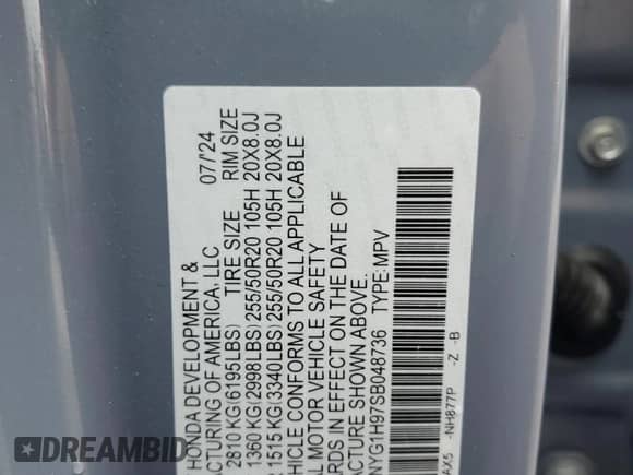 2025 Honda Pilot Black Edition с VIN 5FNYG1H97SB048736, выставлен на аукционе Copart как лот 58837705 с пробегом Не указан миль и Списание • Salvage title. История ставок и продаж доступна на DreamBid. Изображение 13.