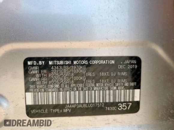 2020 Mitsubishi Outlander ES с VIN JA4AP3AU8LU017512, выставлен на аукционе Copart как лот 62230075 с пробегом 69 849 миль миль и Чистый • Clean title. История ставок и продаж доступна на DreamBid. Изображение 13.