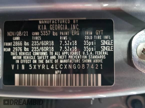 2022 Kia Sorento S with VIN 5XYRL4LCXNG087421, listed as a Copart auction lot 87058205 with 77,350 mi miles and Clean title. Bid and sale history available at DreamBid. Image 13.