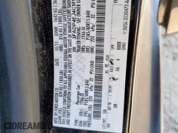 2012 Ford Fiesta SE with VIN 3FADP4EJ4CM136824, listed as a Copart auction lot 84735865 with 138,961 mi miles and Salvage title. Bid and sale history available at DreamBid. Image 13.