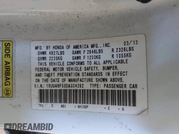 2013 Acura TL Technology z VIN 19UUA9F55DA004262, wystawiony jako IAAI lot #43262610 z przebiegiem 117 219 mil mil oraz . Historia ofert i sprzedaży dostępna na DreamBid. Obrazek 9.