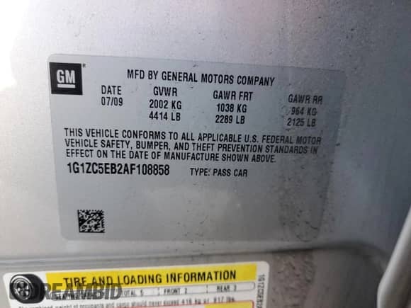 2010 Chevrolet Malibu 1LT с VIN 1G1ZC5EB2AF108858, выставлен на аукционе Copart как лот 54976595 с пробегом 84 075 миль миль и Списание • Salvage title. История ставок и продаж доступна на DreamBid. Изображение 12.