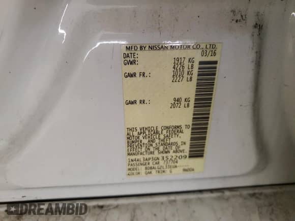 2016 Nissan Altima S with VIN 1N4AL3AP3GN352209, listed as a Copart auction lot 71811755 with 100,982 mi miles and Salvage title. Bid and sale history available at DreamBid. Image 13.