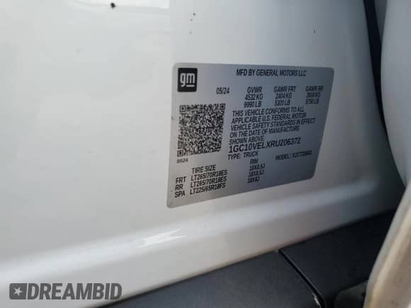 2024 Chevrolet Silverado EV Work Truck с VIN 1GC10VELXRU206372, выставлен на аукционе Copart как лот 65593005 с пробегом Не указан миль и Списание • Salvage title. История ставок и продаж доступна на DreamBid. Изображение 13.