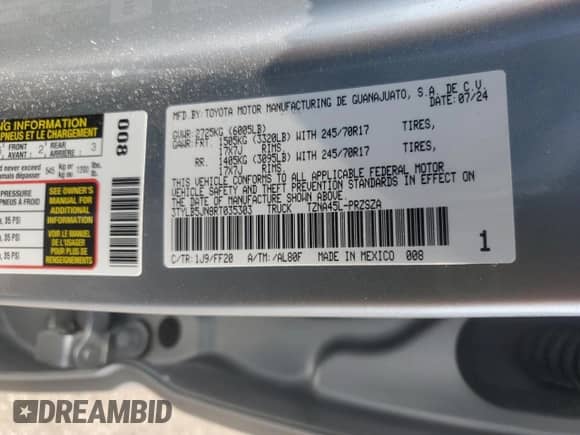2024 Toyota Tacoma SR5 z VIN 3TYLB5JN8RT035303, wystawiony jako Copart lot #81429875 z przebiegiem 13 544 mil mil oraz Szkoda całkowita • Salvage title. Historia ofert i sprzedaży dostępna na DreamBid. Obrazek 12.