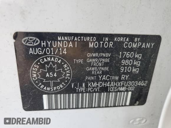 2015 Hyundai Elantra Sport with VIN KMHDH4AHXFU303452, listed as a Copart auction lot 67049675 with 164,980 mi miles and Salvage title. Bid and sale history available at DreamBid. Image 13.