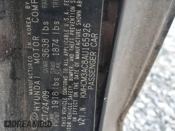 2010 Hyundai Accent GS z VIN KMHCM3AC8AU165926, wystawiony jako Copart lot #48303995 z przebiegiem 248 619 mil mil oraz Szkoda całkowita • Salvage title. Historia ofert i sprzedaży dostępna na DreamBid. Obrazek 12.