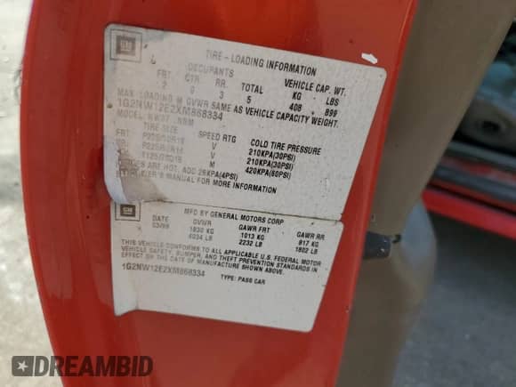 1999 Pontiac Grand Am GT z VIN 1G2NW12E2XM868334, wystawiony jako Copart lot #77085924 z przebiegiem Nie podano mil oraz Szkoda całkowita • Salvage title. Historia ofert i sprzedaży dostępna na DreamBid. Obrazek 12.