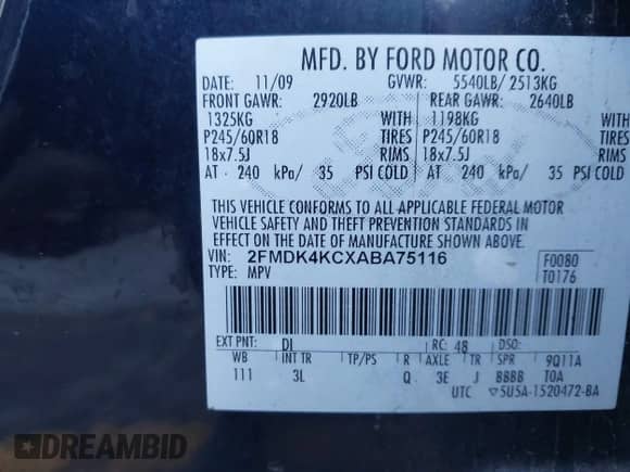 2010 Ford Edge Limited с VIN 2FMDK4KCXABA75116, выставлен на аукционе IAAI как лот 43509548 с пробегом 214 963 миль миль и . История ставок и продаж доступна на DreamBid. Изображение 9.