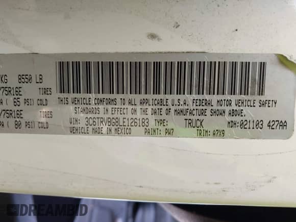 2020 Ram ProMaster Cargo с VIN 3C6TRVBG8LE126183, выставлен на аукционе IAAI как лот 42480735 с пробегом 123 716 миль миль и . История ставок и продаж доступна на DreamBid. Изображение 9.