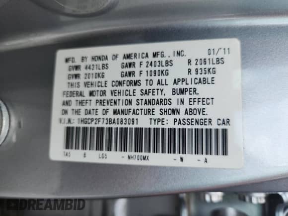 2011 Honda Accord EX z VIN 1HGCP2F73BA083091, wystawiony jako Copart lot #68714405 z przebiegiem 65 402 mil mil oraz Szkoda całkowita • Salvage title. Historia ofert i sprzedaży dostępna na DreamBid. Obrazek 12.