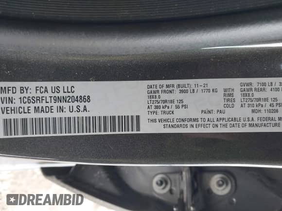 2022 Ram 1500 Rebel z VIN 1C6SRFLT9NN204868, wystawiony jako IAAI lot #41351273 z przebiegiem 67 120 mil mil oraz . Historia ofert i sprzedaży dostępna na DreamBid. Obrazek 9.
