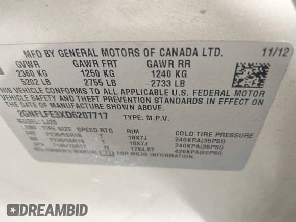 2013 Chevrolet Equinox LTZ z VIN 2GNFLFE3XD6207717, wystawiony jako IAAI lot #42083178 z przebiegiem 219 888 mil mil oraz . Historia ofert i sprzedaży dostępna na DreamBid. Obrazek 9.