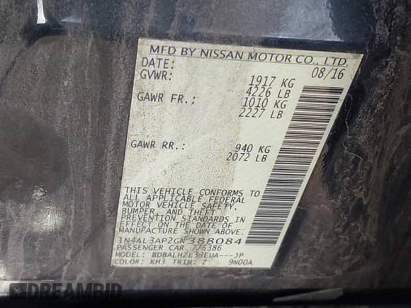 2016 Nissan Altima S с VIN 1N4AL3AP2GN388084, выставлен на аукционе IAAI как лот 43537788 с пробегом 134 968 миль миль и . История ставок и продаж доступна на DreamBid. Изображение 9.