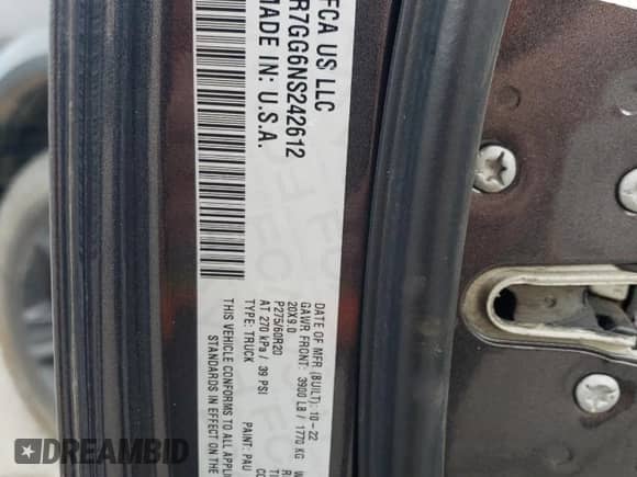 2022 Ram 1500 Warlock с VIN 1C6RR7GG6NS242612, выставлен на аукционе Copart как лот 68527945 с пробегом 69 643 миль миль и Списание • Salvage title. История ставок и продаж доступна на DreamBid. Изображение 12.