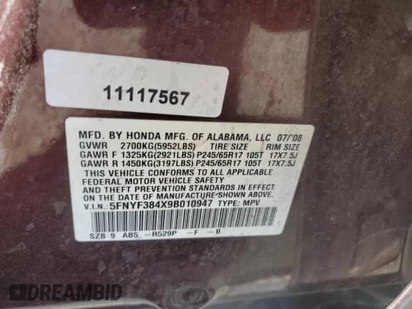 2009 Honda Pilot EX с VIN 5FNYF384X9B010947, выставлен на аукционе Copart как лот 64297225 с пробегом 169 580 миль миль и Списание • Salvage title. История ставок и продаж доступна на DreamBid. Изображение 13.