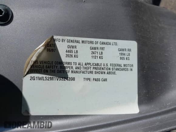 1997 Chevrolet Lumina with VIN 2G1WL52M1V9324398, listed as a IAAI auction lot 41632224 with 133,904 mi miles and . Bid and sale history available at DreamBid. Image 9.