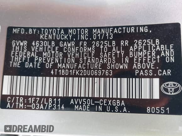 2013 Toyota Camry LE z VIN 4T1BD1FK2DU069763, wystawiony jako IAAI lot #43414989 z przebiegiem 70 738 mil mil oraz . Historia ofert i sprzedaży dostępna na DreamBid. Obrazek 9.