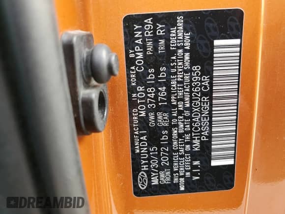 2016 Hyundai Veloster z VIN KMHTC6ADXGU263958, wystawiony jako Copart lot #82074745 z przebiegiem 143 210 mil mil oraz Szkoda całkowita • Salvage title. Historia ofert i sprzedaży dostępna na DreamBid. Obrazek 12.