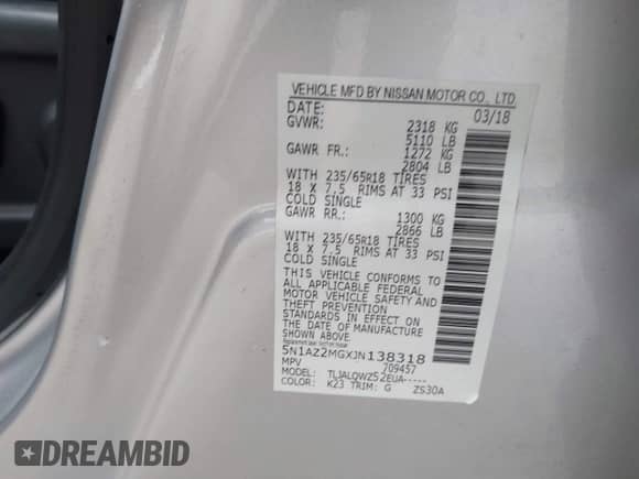 2018 Nissan Murano SV с VIN 5N1AZ2MGXJN138318, выставлен на аукционе IAAI как лот 41332561 с пробегом 104 067 миль миль и . История ставок и продаж доступна на DreamBid. Изображение 9.