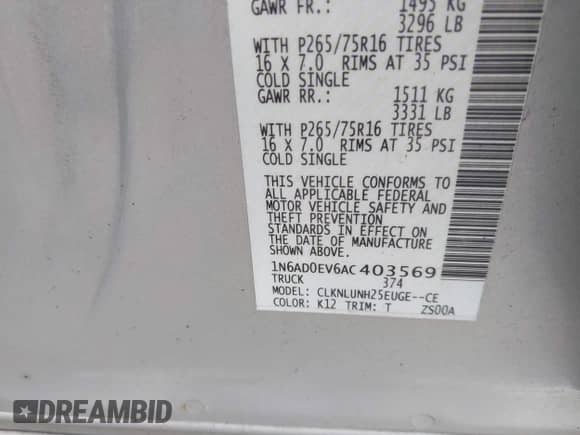 2010 Nissan Frontier Pro-4X with VIN 1N6AD0EV6AC403569, listed as a IAAI auction lot 43404291 with 255,961 mi miles and . Bid and sale history available at DreamBid. Image 9.
