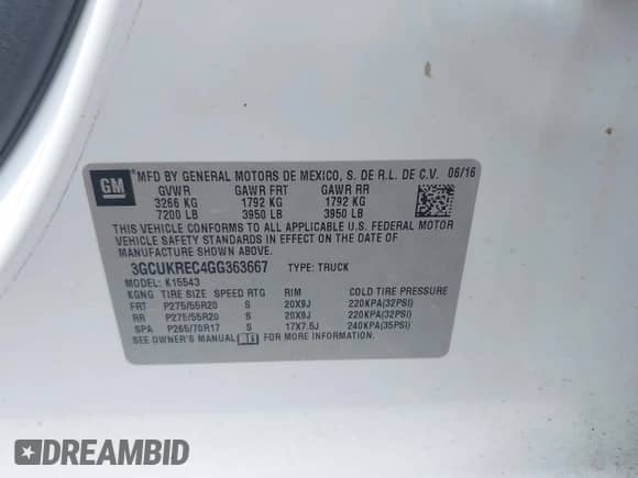 2016 Chevrolet Silverado 1500 LT with VIN 3GCUKREC4GG363667, listed as a IAAI auction lot 42617337 with 149,385 mi miles and . Bid and sale history available at DreamBid. Image 9.