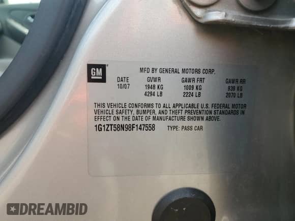 2008 Chevrolet Malibu Classic LT с VIN 1G1ZT58N98F147558, выставлен на аукционе Copart как лот 59463235 с пробегом 95 416 миль миль и Списание • Salvage title. История ставок и продаж доступна на DreamBid. Изображение 12.