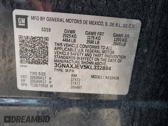 2019 Chevrolet Equinox LT with VIN 3GNAXJEV5KL332894, listed as a Copart auction lot 80667695 with 65,077 mi miles and Salvage title. Bid and sale history available at DreamBid. Image 14.