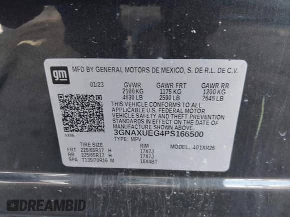 2023 Chevrolet Equinox LT с VIN 3GNAXUEG4PS166500, выставлен на аукционе IAAI как лот 42831213 с пробегом 36 583 миль миль и . История ставок и продаж доступна на DreamBid. Изображение 9.