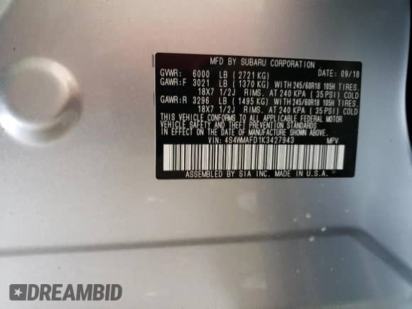 2019 Subaru Ascent Premium с VIN 4S4WMAFD1K3427943, выставлен на аукционе Copart как лот 68275665 с пробегом 112 609 миль миль и Списание • Salvage title. История ставок и продаж доступна на DreamBid. Изображение 14.