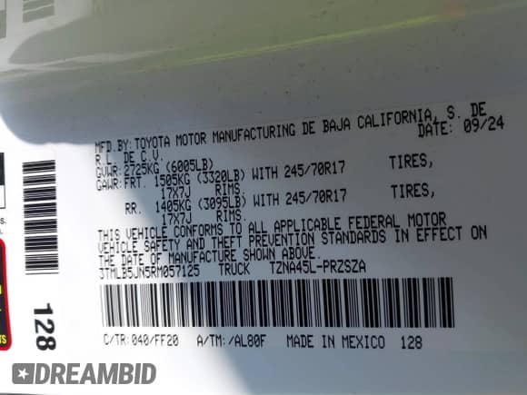 2024 Toyota Tacoma TRD Off Road с VIN 3TMLB5JN5RM057125, выставлен на аукционе IAAI как лот 43274488 с пробегом 22 542 миль миль и . История ставок и продаж доступна на DreamBid. Изображение 9.