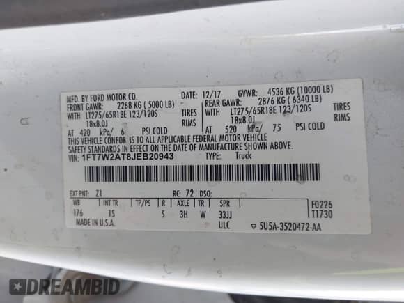 2018 Ford F-250 XL с VIN 1FT7W2AT8JEB20943, выставлен на аукционе IAAI как лот 43111623 с пробегом 215 058 миль миль и . История ставок и продаж доступна на DreamBid. Изображение 9.