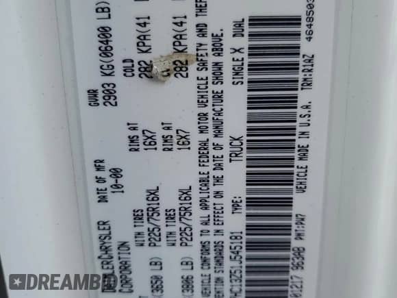 2001 Dodge 1500 с VIN 1B7HC13Z51J545181, выставлен на аукционе Copart как лот 62480284 с пробегом Не указан миль и Списание • Salvage title. История ставок и продаж доступна на DreamBid. Изображение 14.