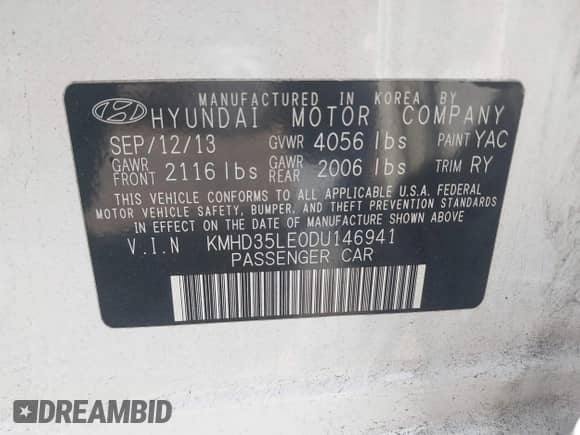 2013 Hyundai Elantra с VIN KMHD35LE0DU146941, выставлен на аукционе IAAI как лот 42839656 с пробегом 170 060 миль миль и . История ставок и продаж доступна на DreamBid. Изображение 9.