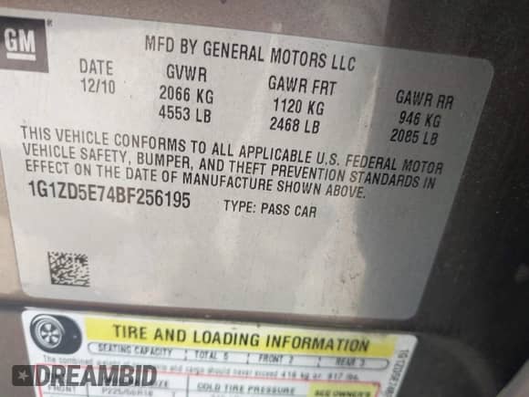 2011 Chevrolet Malibu 2LT with VIN 1G1ZD5E74BF256195, listed as a IAAI auction lot 43393207 with 73,792 mi miles and . Bid and sale history available at DreamBid. Image 9.