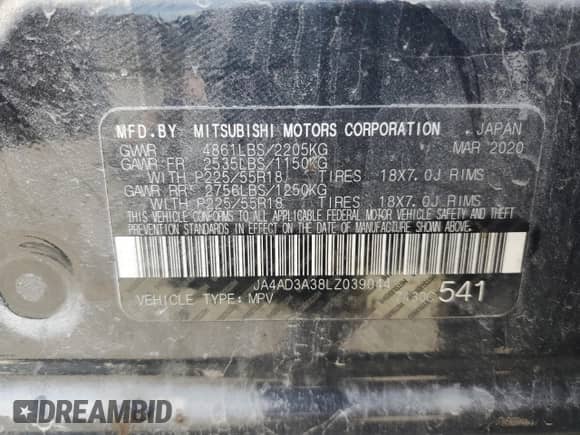 2020 Mitsubishi Outlander SE с VIN JA4AD3A38LZ039044, выставлен на аукционе Copart как лот 70937555 с пробегом 171 075 миль миль и Списание • Salvage title. История ставок и продаж доступна на DreamBid. Изображение 12.