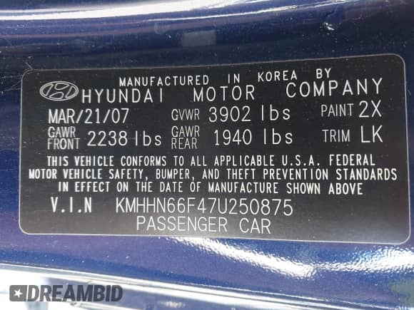 2007 Hyundai Tiburon GT с VIN KMHHN66F47U250875, выставлен на аукционе IAAI как лот 41999150 с пробегом 65 401 миль миль и . История ставок и продаж доступна на DreamBid. Изображение 9.