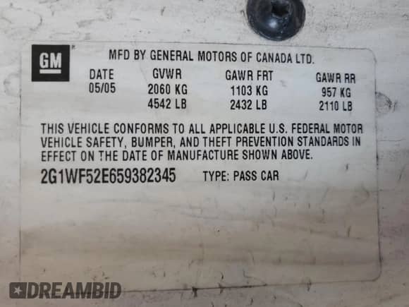 2005 Chevrolet Impala with VIN 2G1WF52E659382345, listed as a Copart auction lot 65023855 with 176,839 mi miles and Salvage title. Bid and sale history available at DreamBid. Image 12.