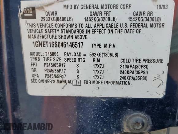 2004 Chevrolet TrailBlazer EXT LS with VIN 1GNET16S046146517, listed as a Copart auction lot 83985435 with 149,847 mi miles and Salvage title. Bid and sale history available at DreamBid. Image 13.